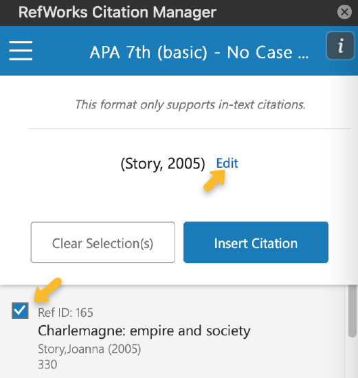 Image of RefWorks Citation Manager edit feature.
