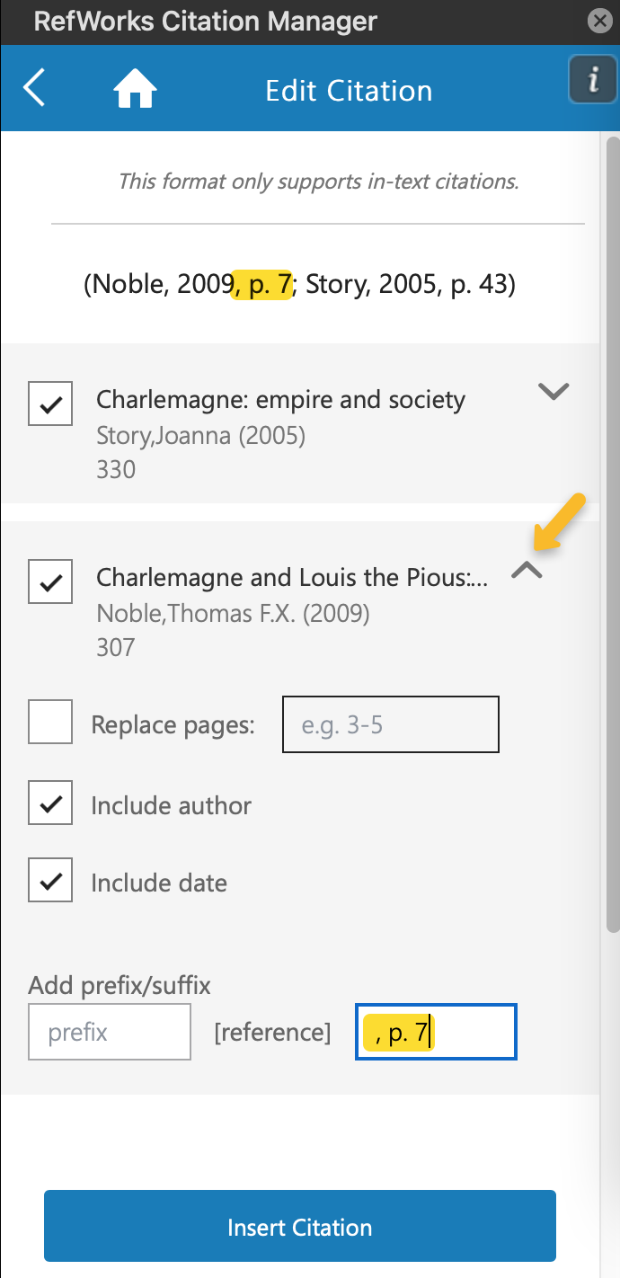 Image of multiple references being edited in RefWorks Citation Manager.