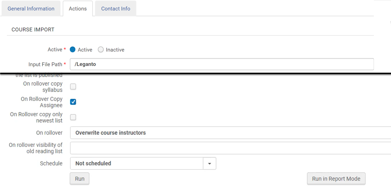 Course Loader Integration Profile Actions Tab