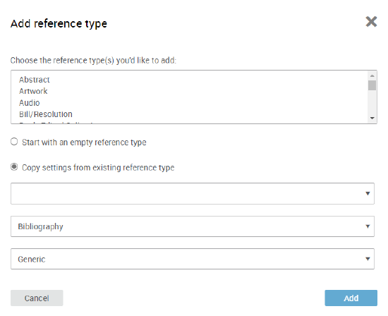 Add a reference type dialog box.