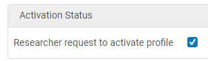 Researcher request to activate profile checkbox is marked.