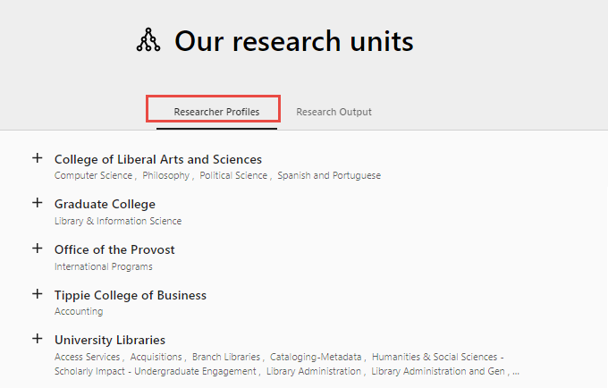 Researcher profile page with the Researcher Profiles tab highlighted.