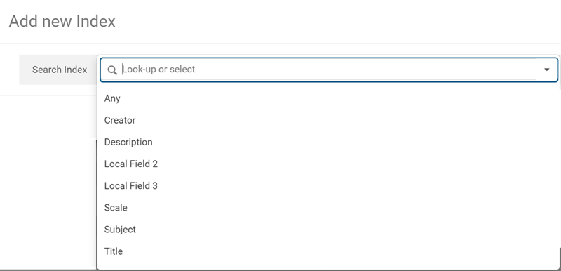 Add new index section of the Researcher Portal Configuration window.