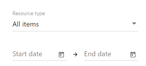 Resource type drop down list and Start and End date selectors.