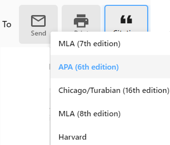 Export citations option highlighted with APA (6th edition) selected in the drop down list.