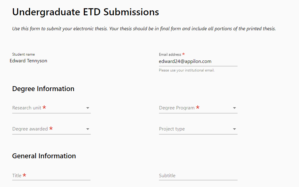 Edit student form on the profile.