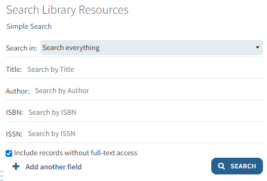 The advanced search library resources.