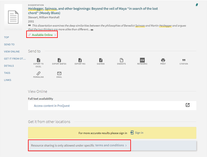 The resource sharing restrictions are displayed on the request.