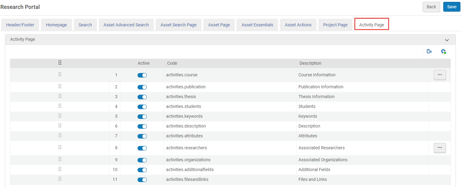 New search tab in the research portal configuration page.