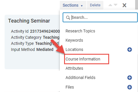 Course information section appears after selecting Teaching category.