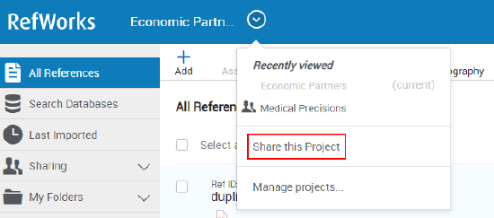 The option to share this project.