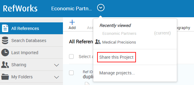 The option to share this project.