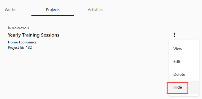 Hide project option in the row actions menu in profiles.