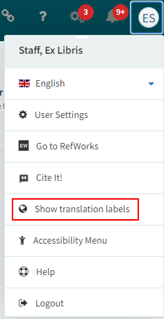 The translation labels options.