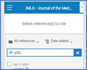 RefWorks Citation Manager with Ref ID keyed in