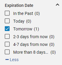Expiration Date facet options.