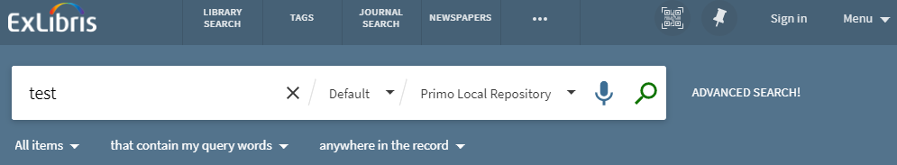 Primo Front End Search Box