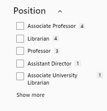 Position facet in researcher search results.
