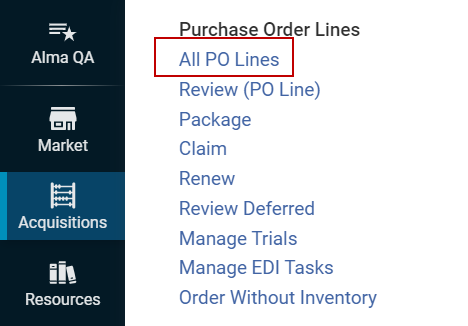 The All PO Lines menu link.