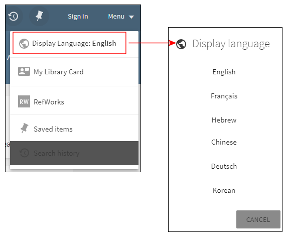 Select Display Language from User Menu in Primo