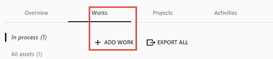 ADD WORK button in the Works tab in the profile.