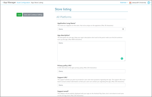 Store Configuration Screens