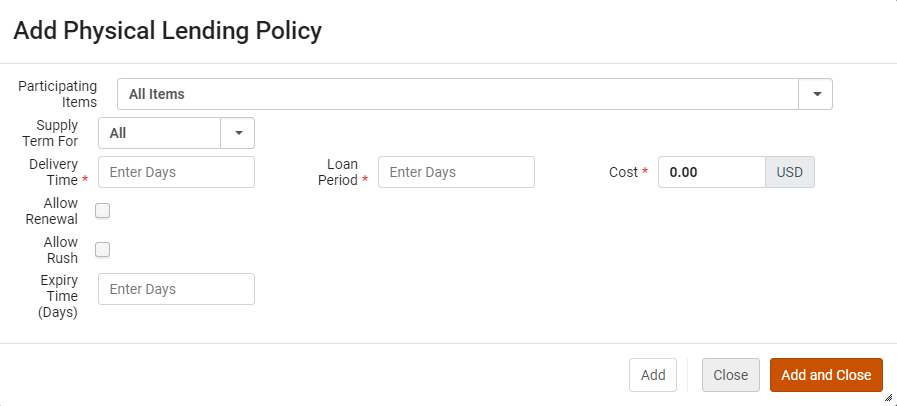 The add physical lending policy configuration.