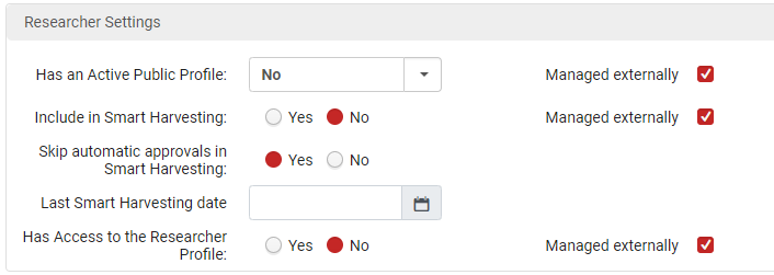 Researcher Settings.