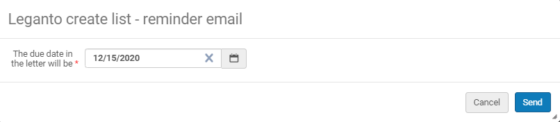 Ventana emergente de correo electrónico recordatorio de Leganto para crear lista.