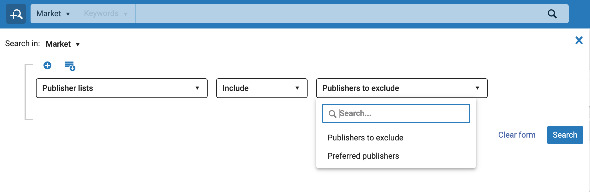 Publisher lists in the query builder