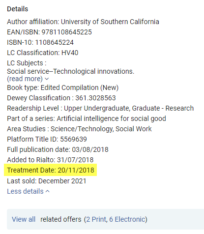 Treatment Date displayed in Offer Details