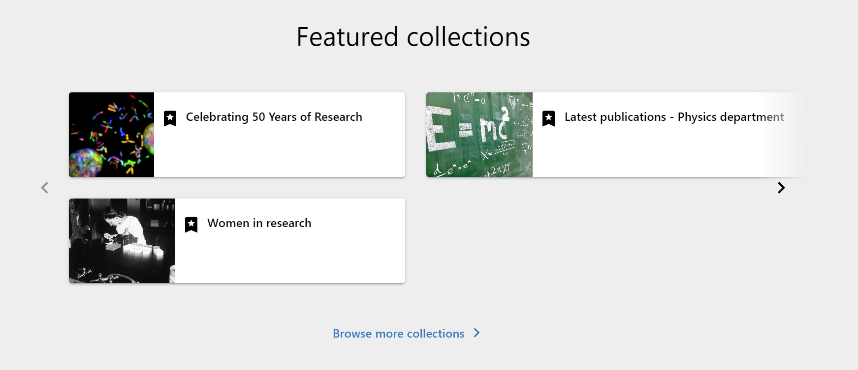 Featured collections on homepage of portal.