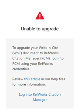 RefWorks RCM Credentials Error Message.