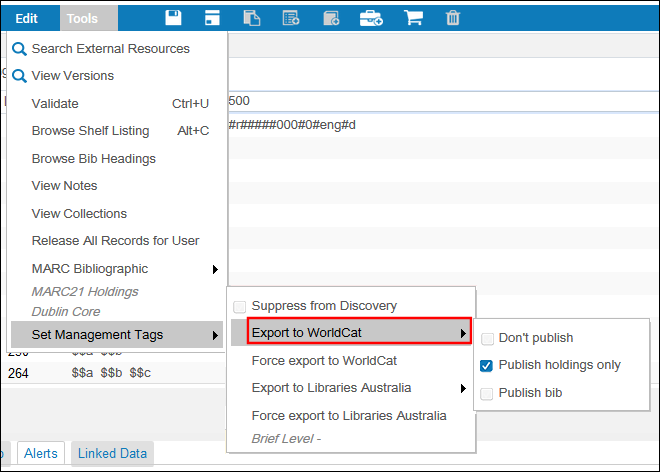 Exportar a Opciones WorldCat en el Editor de metadatos