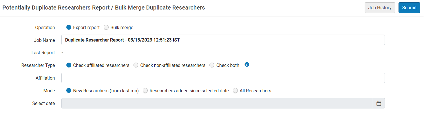 Duplicate Researcher Report.
