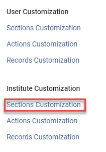 sections customization for institution..