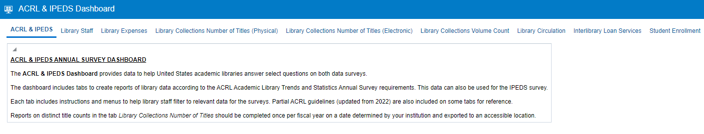 ACRL and IPEDS Dashboard.