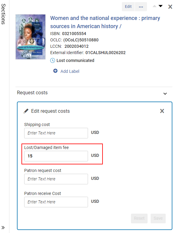 The option to edit request costs.
