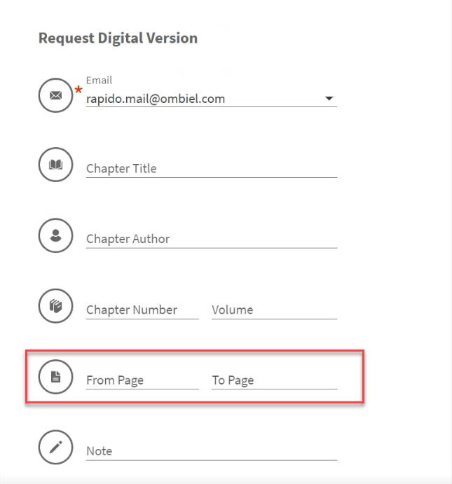 The from and to page fields on the digital request form.