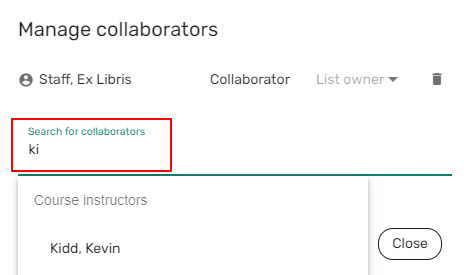 The option to search for collaborators.