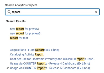 Separate Sections for Analytics Menu Search Results.