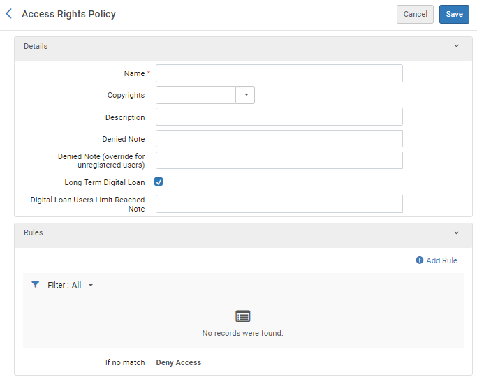 configuring an access rights policy for long-term digital loans