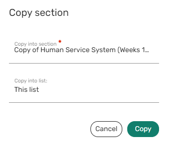 The copy section pane.