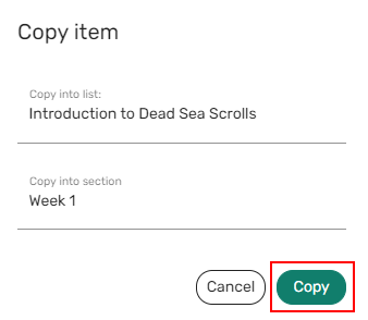 The copy to another list option.