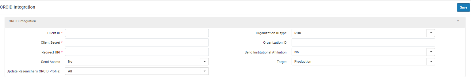 ORCID integration options.