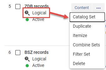 Logical Sets - Row Actions Options Menu