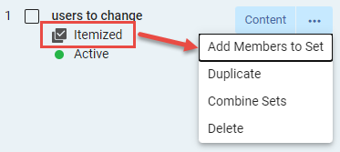 Ensembles exemplarisés - Menu des options d'actions sur la ligne