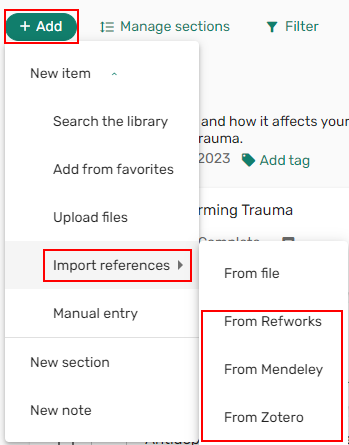The option to import items from a reference manager.