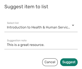 The option to suggest an item for a list.
