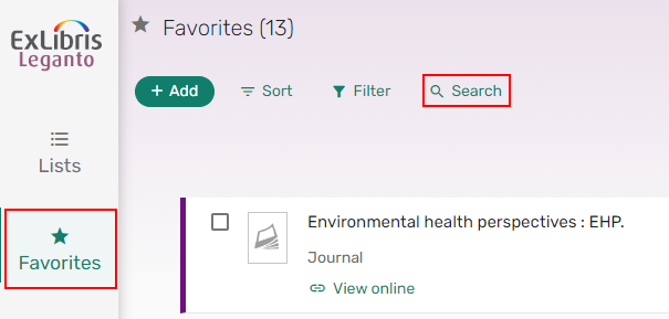 The option to search for an item in your favorites.